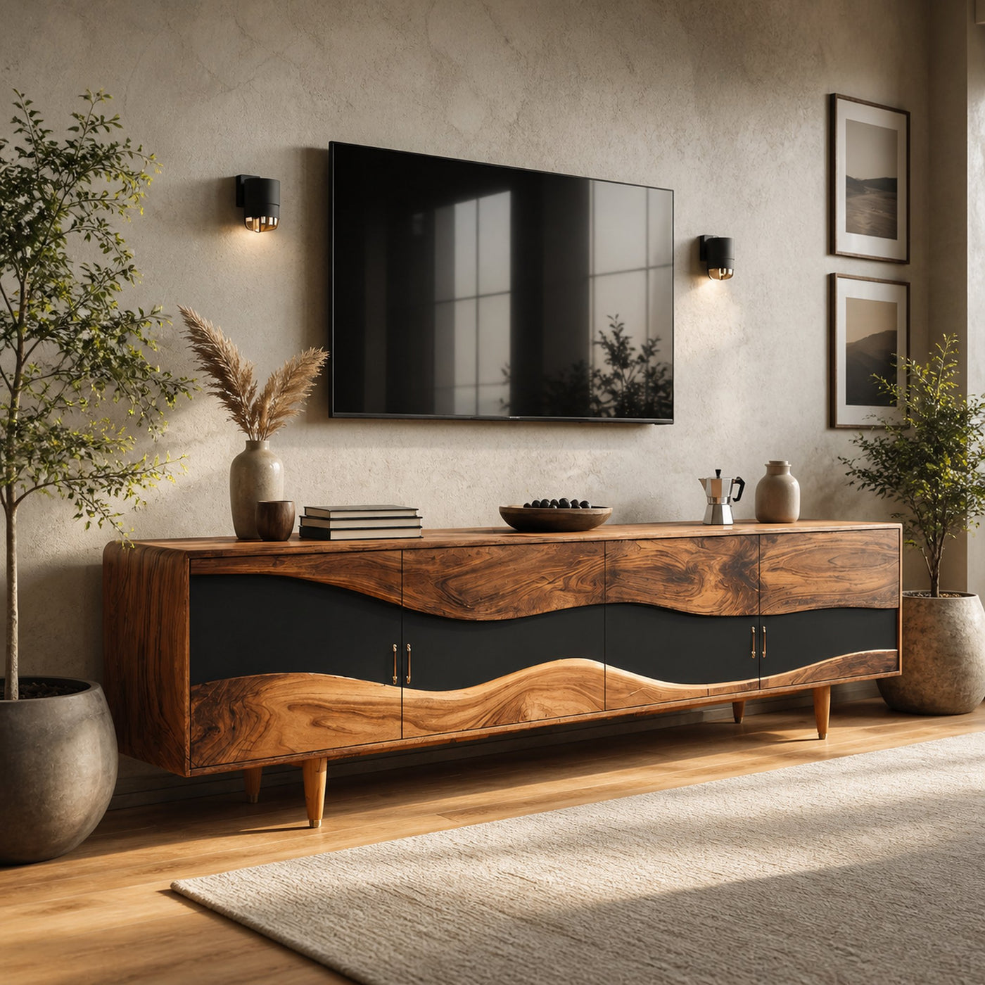 Mid Century Live Edge TV Cabinet For Luxury Living