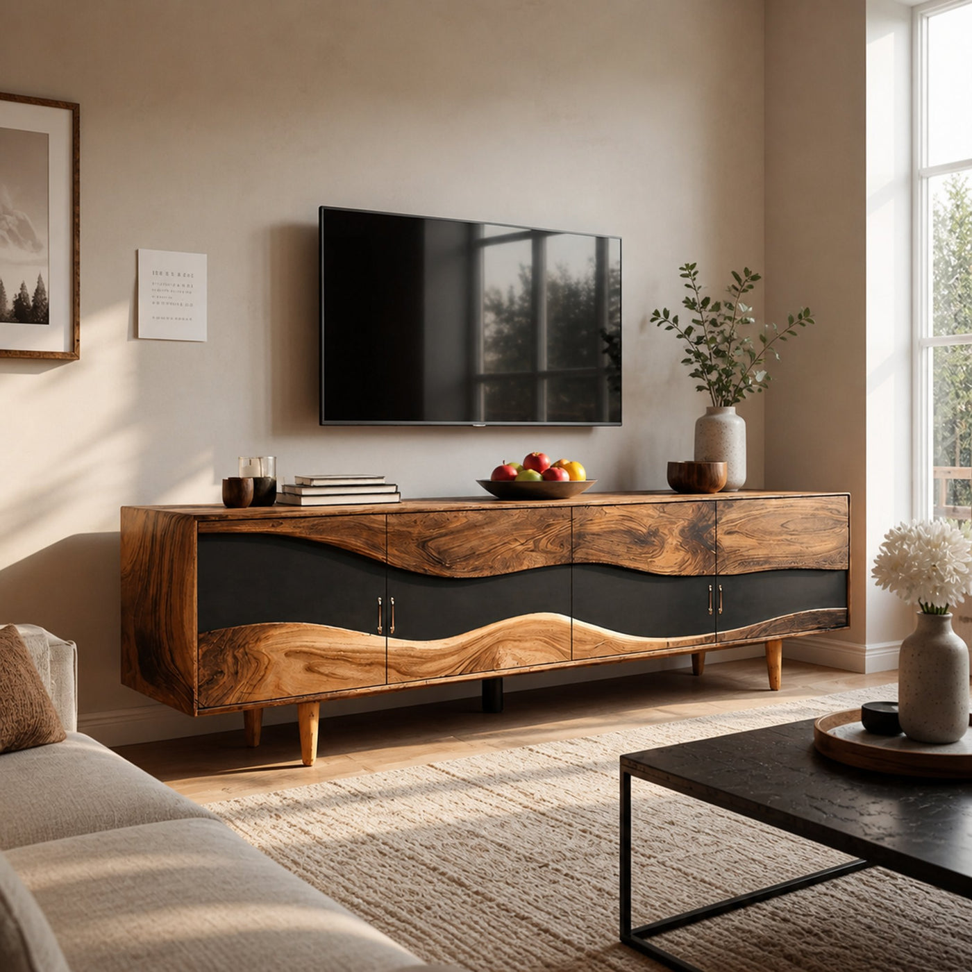 Mid Century Live Edge TV Cabinet For Luxury Living - product view 2