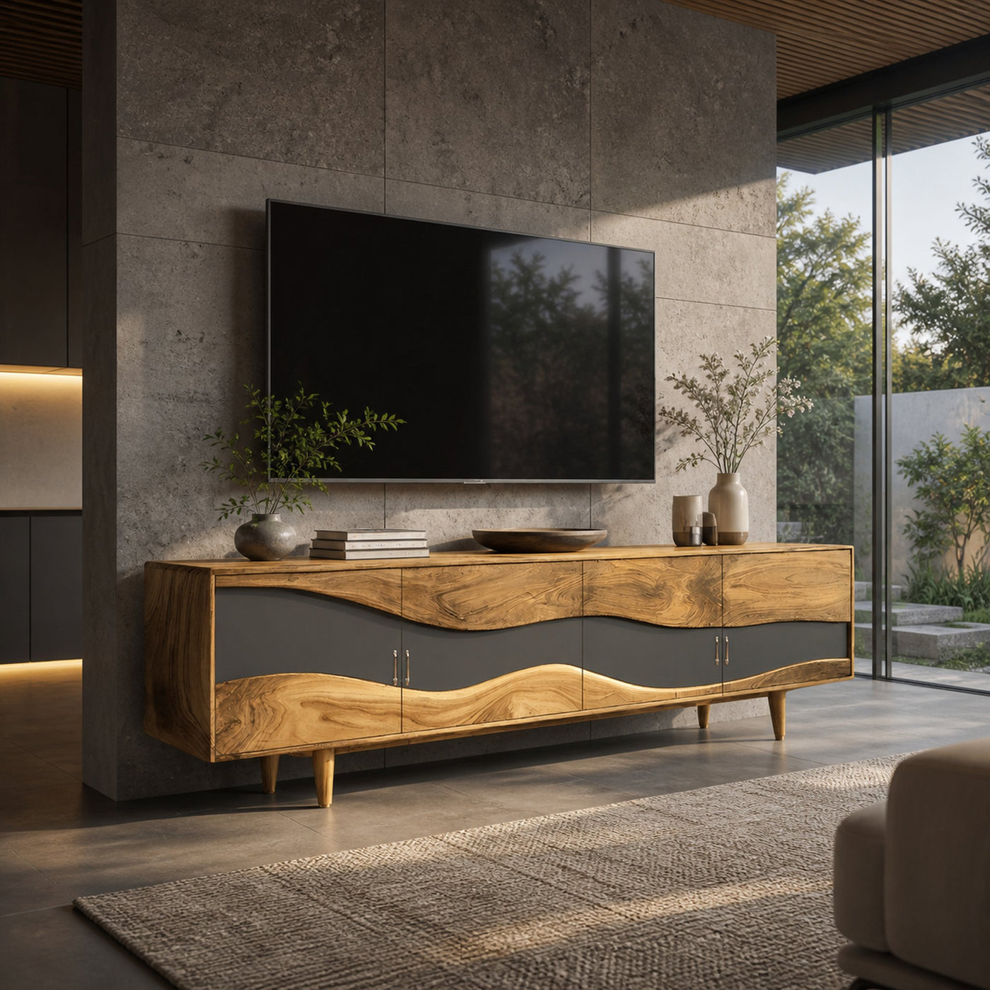 Mid Century Live Edge TV Cabinet For Luxury Living - product view 4