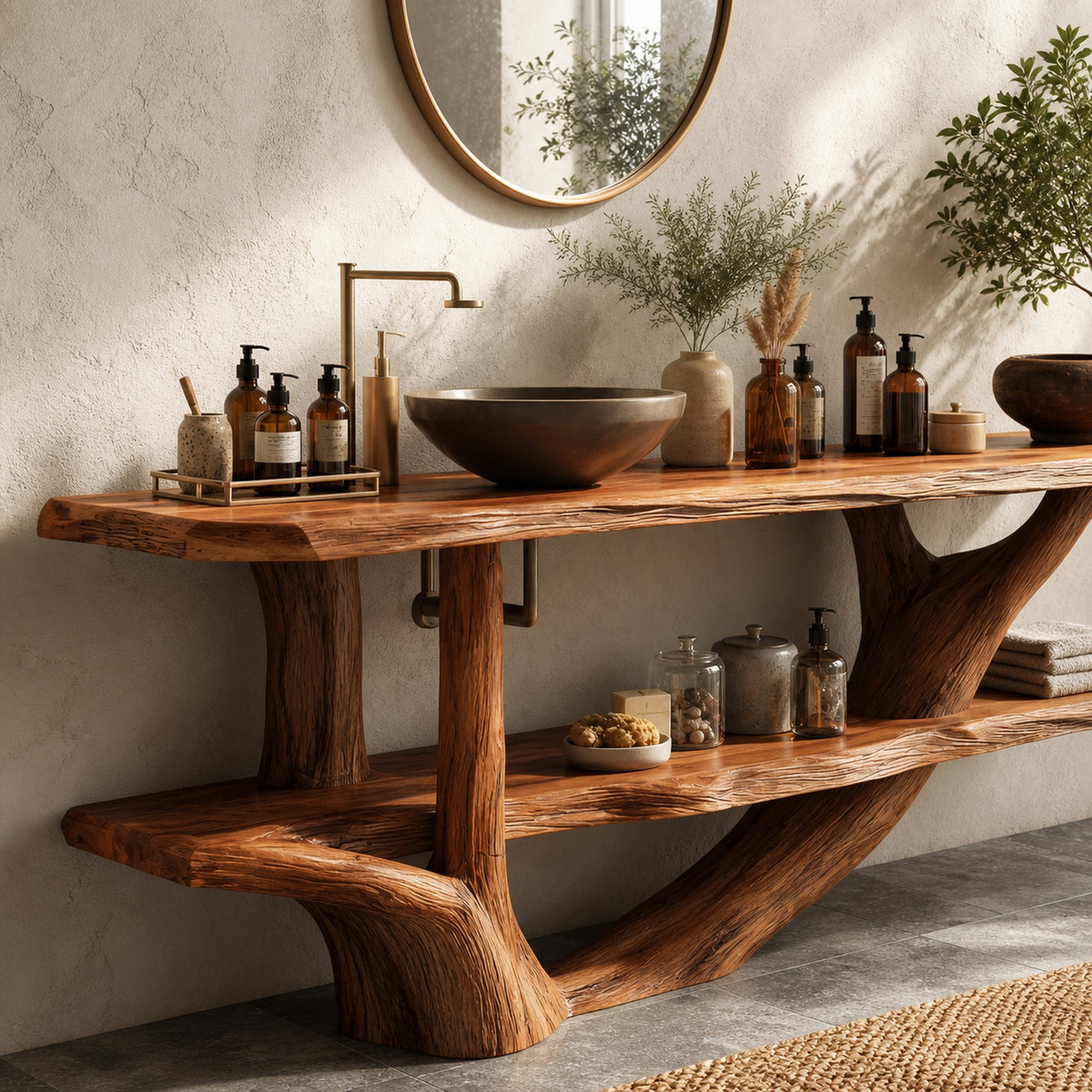 Mid Century Live Edge Tree Trunk Vanity For Contemporary Bathroom Design - product view 4