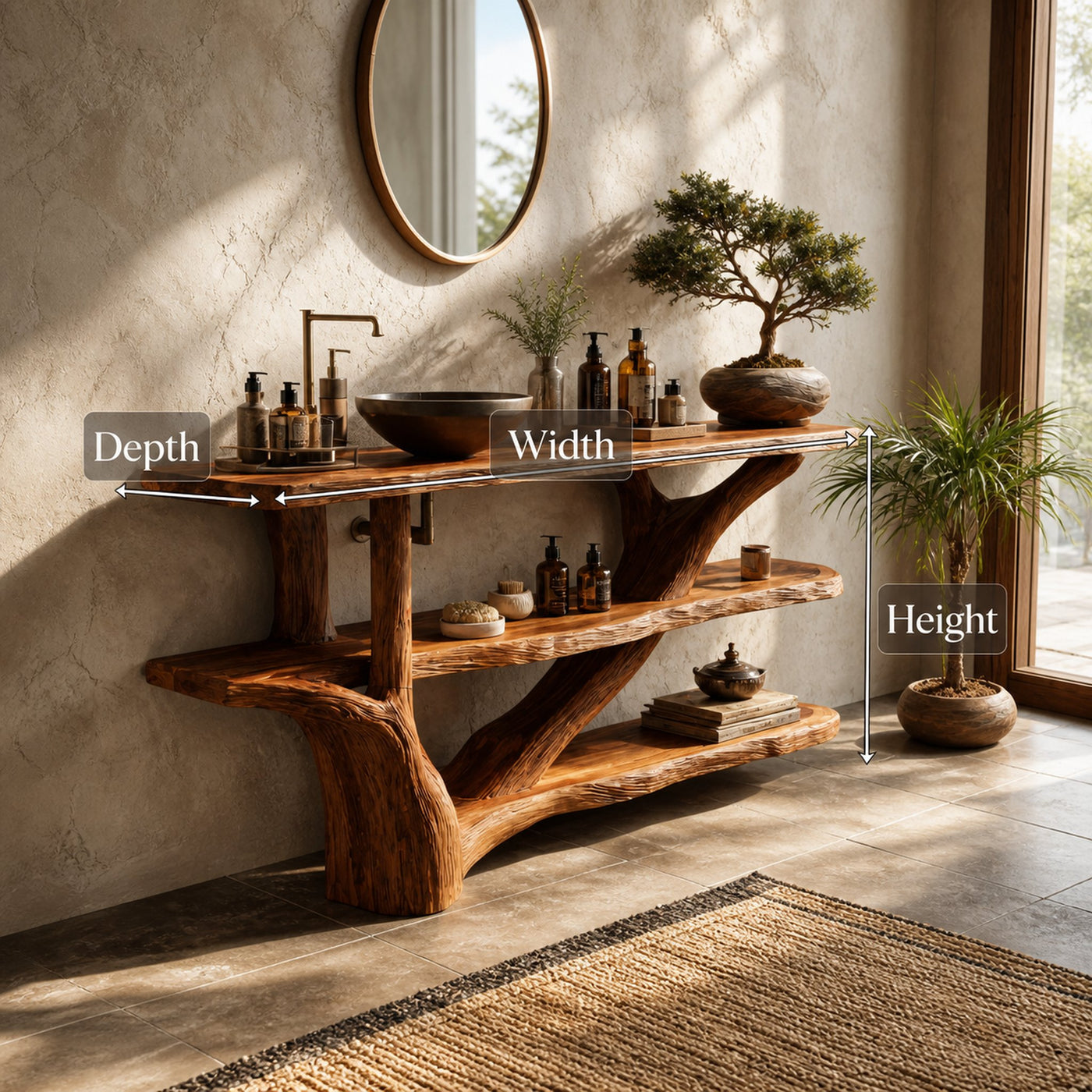 Mid Century Live Edge Tree Trunk Vanity For Contemporary Bathroom Design - product view 7