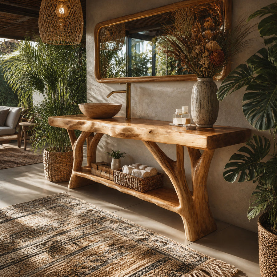 Mid Century Live Edge Tree Trunk Vanity For Stylish Furniture Design