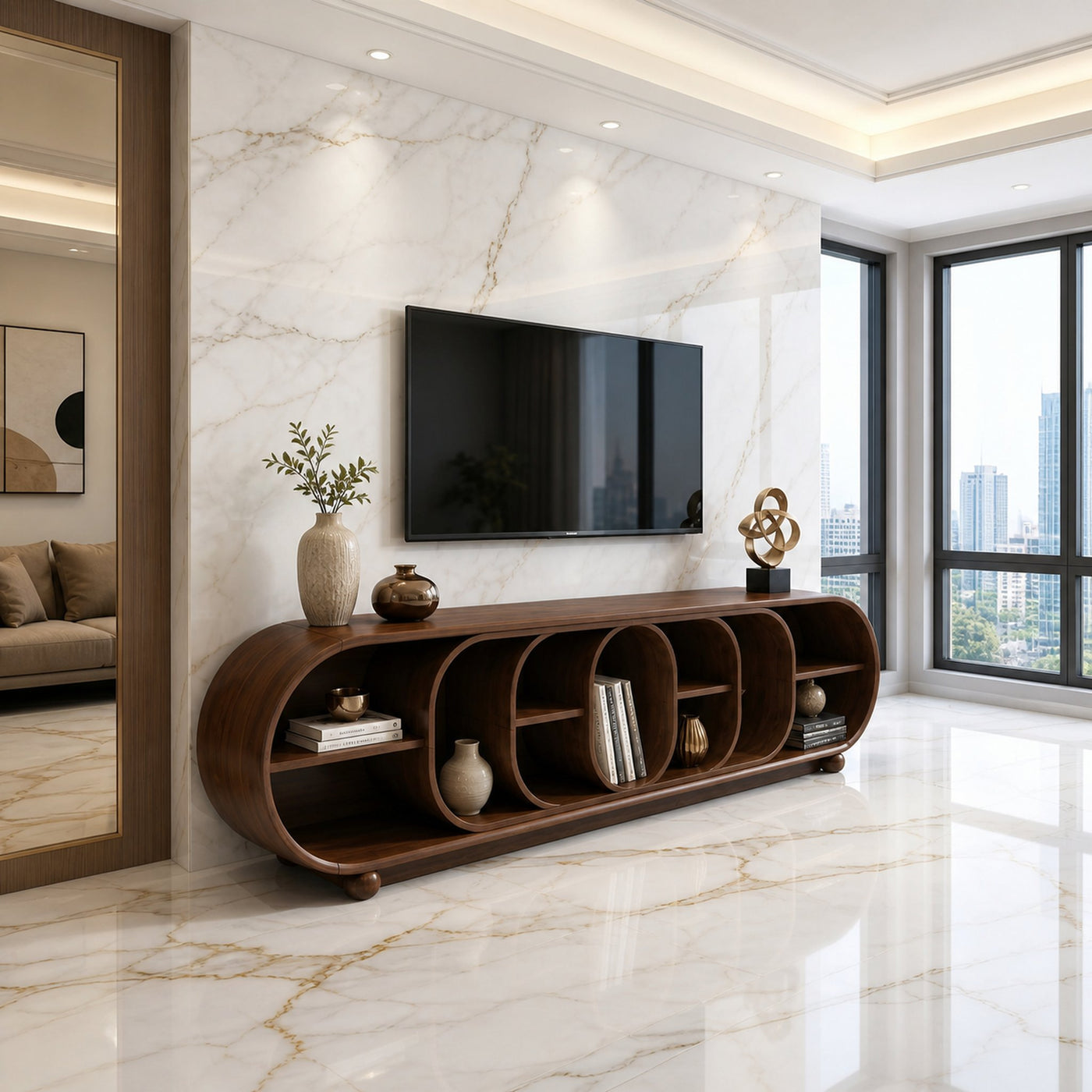 Mid Century Organic TV Console For Contemporary Interior - product view 7