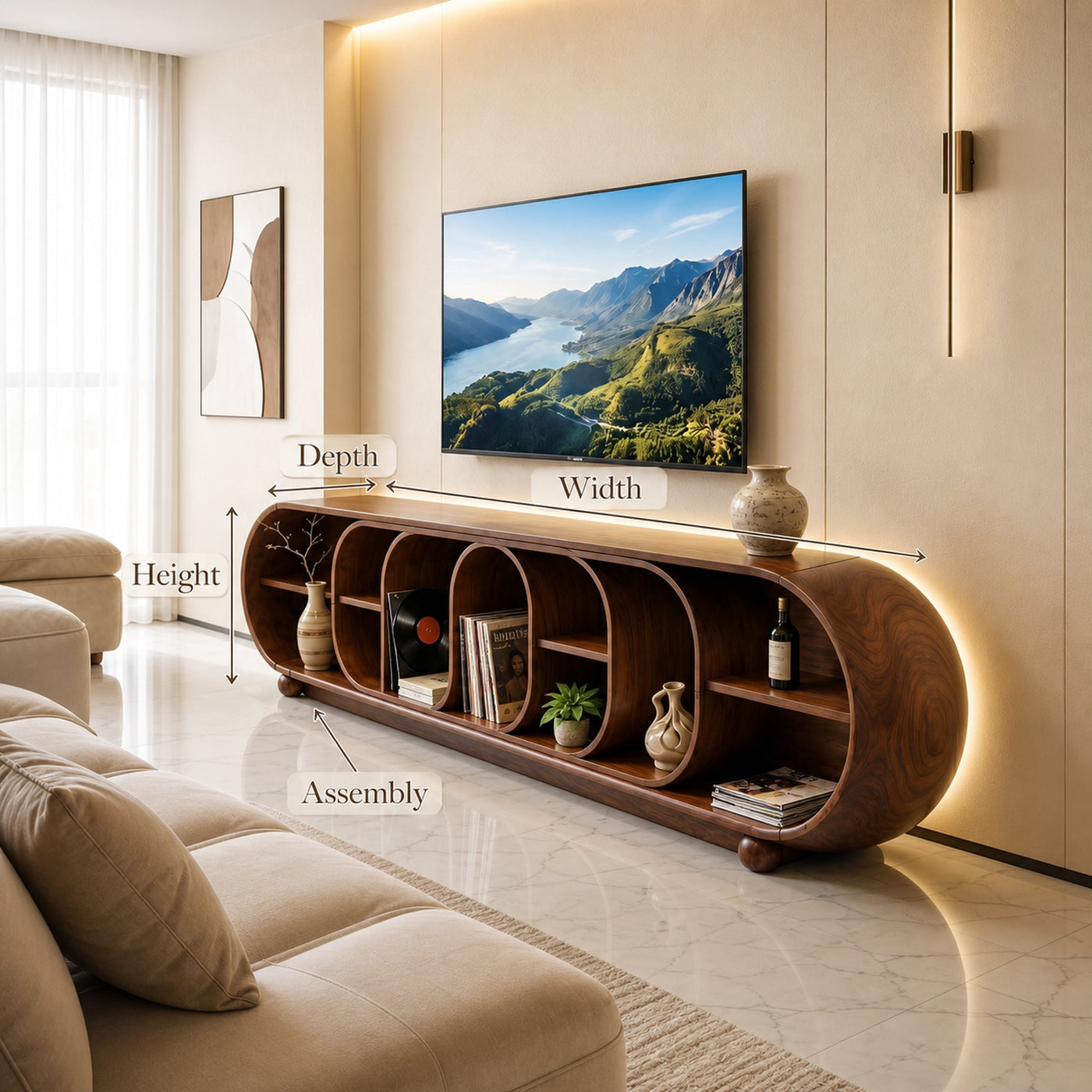 Mid Century Organic TV Console For Contemporary Interior - product view 8