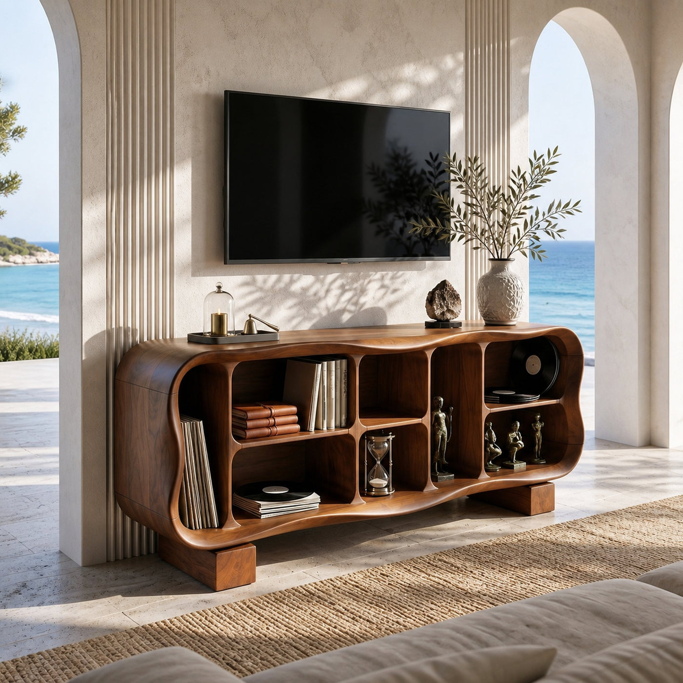 Mid Century Rounded TV Stand For Great Room Interior