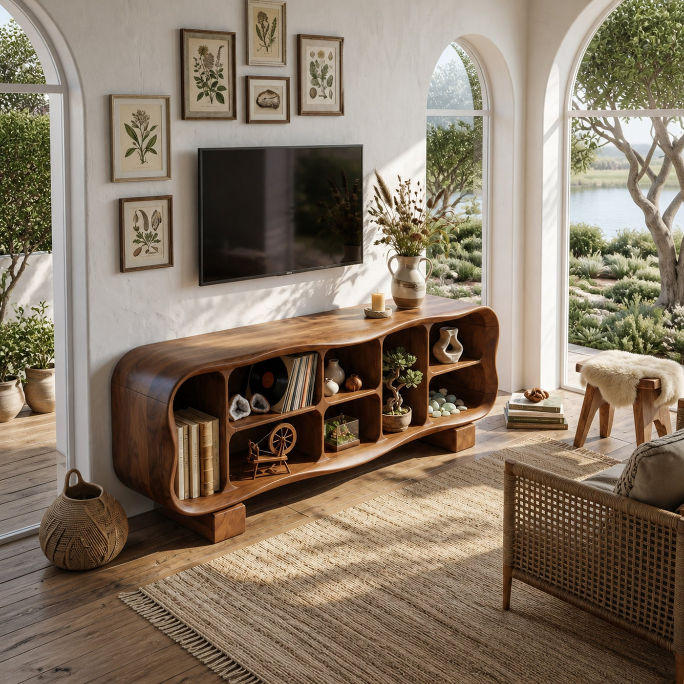 Mid Century Rounded TV Stand For Great Room Interior - product view 2
