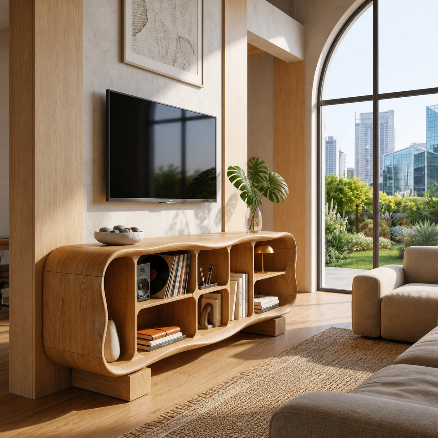 Mid Century Rounded TV Stand For Great Room Interior - product view 5