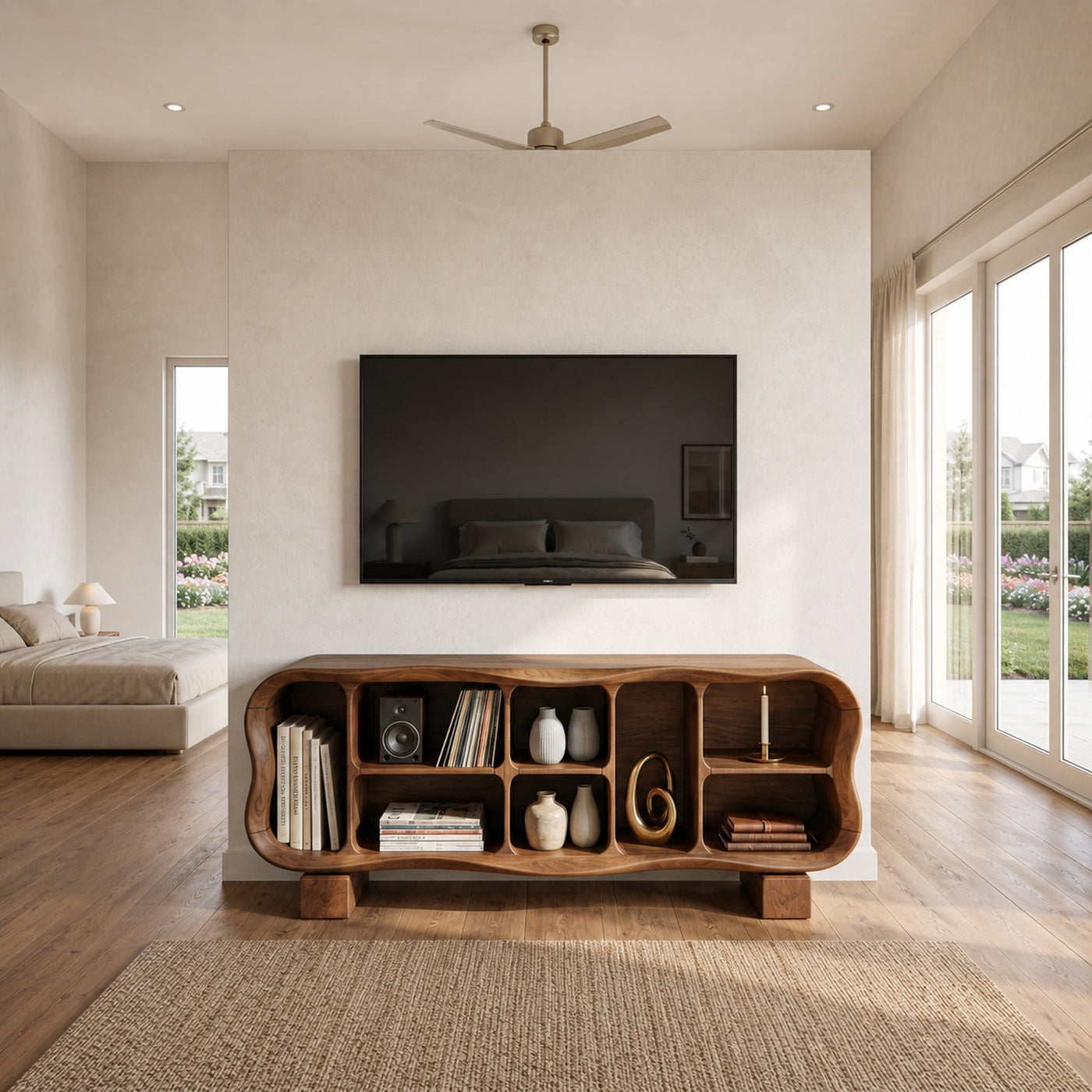 Mid Century Rounded TV Stand For Great Room Interior - product view 6