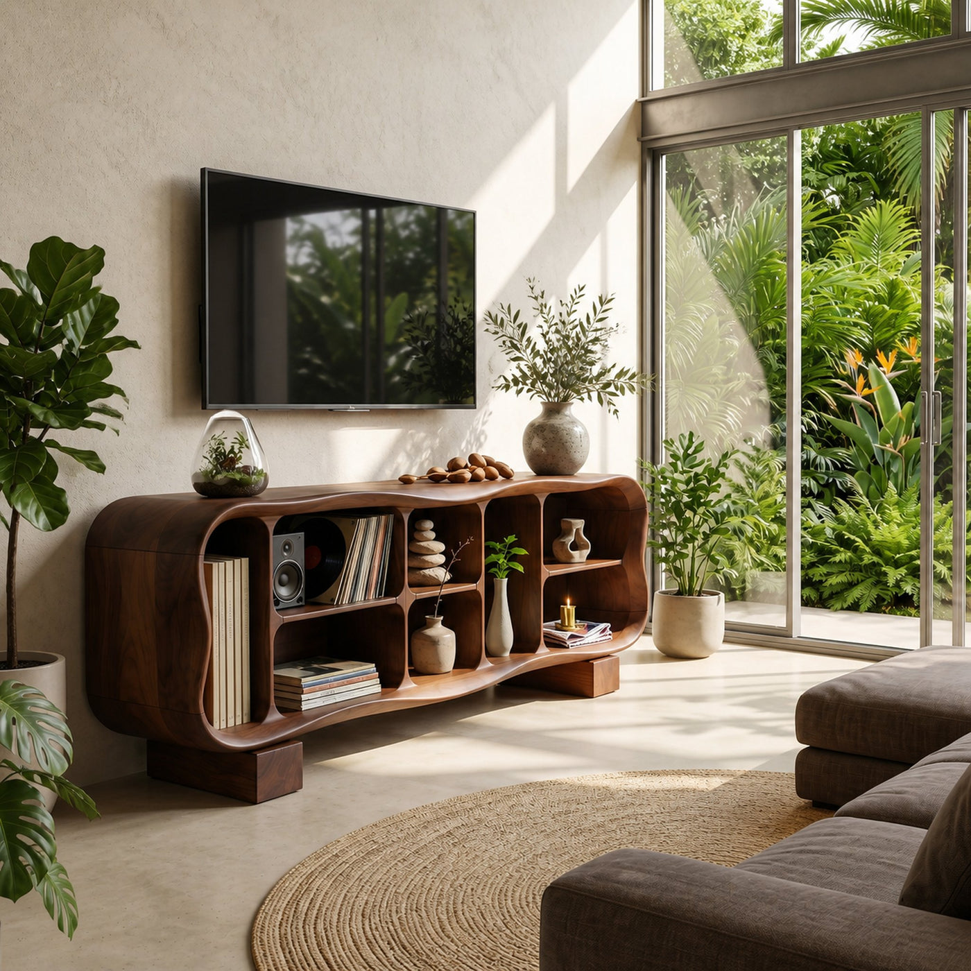 Mid Century Rounded TV Stand For Great Room Interior - product view 7