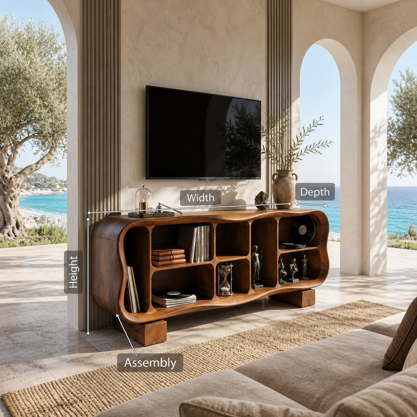 Mid Century Rounded TV Stand For Great Room Interior - product view 8