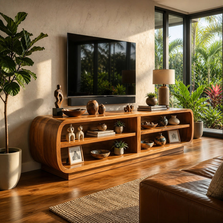 Mid Century Sculpted TV Cabinet For Living Room