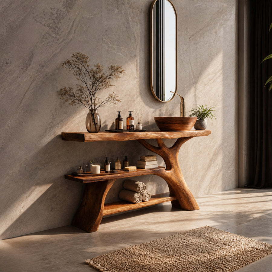 Mid Century Solid Wood Bathroom Vanity For Classic Furniture Home Design