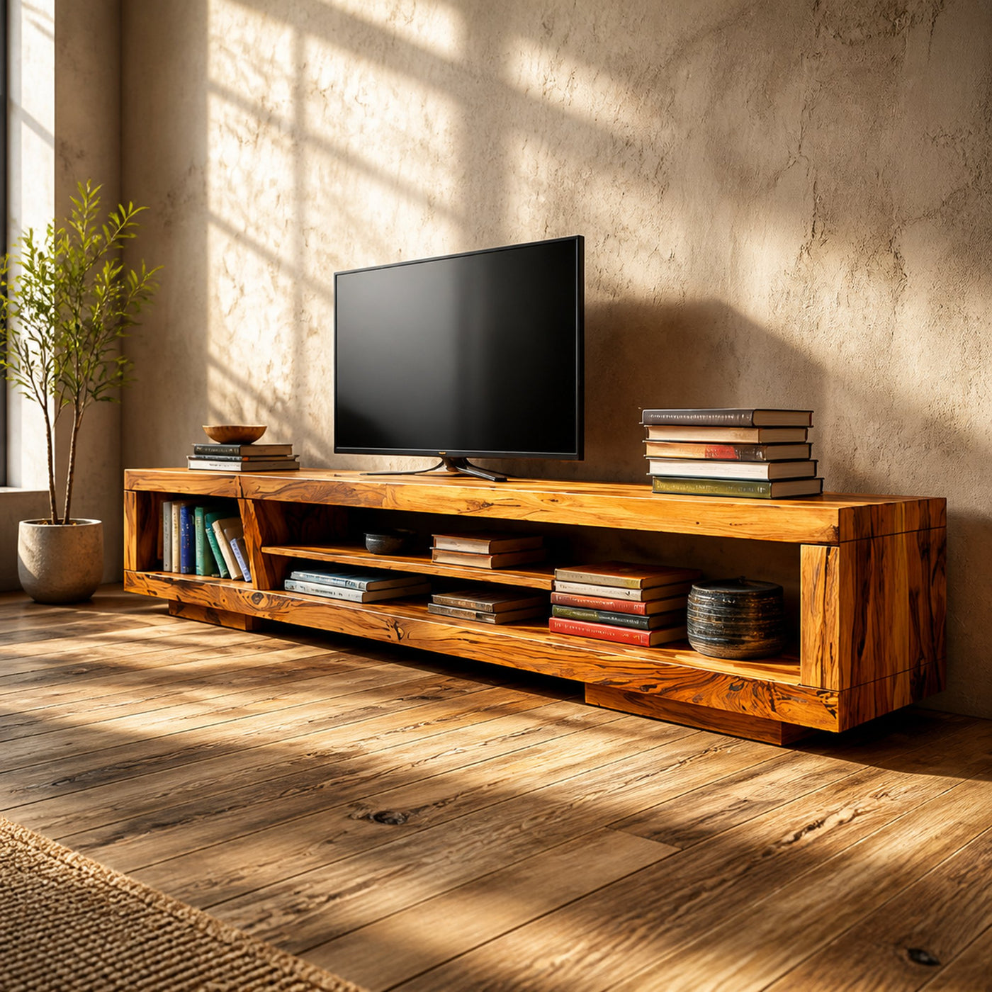 Mid Century TV Cabinet With Storage For Living