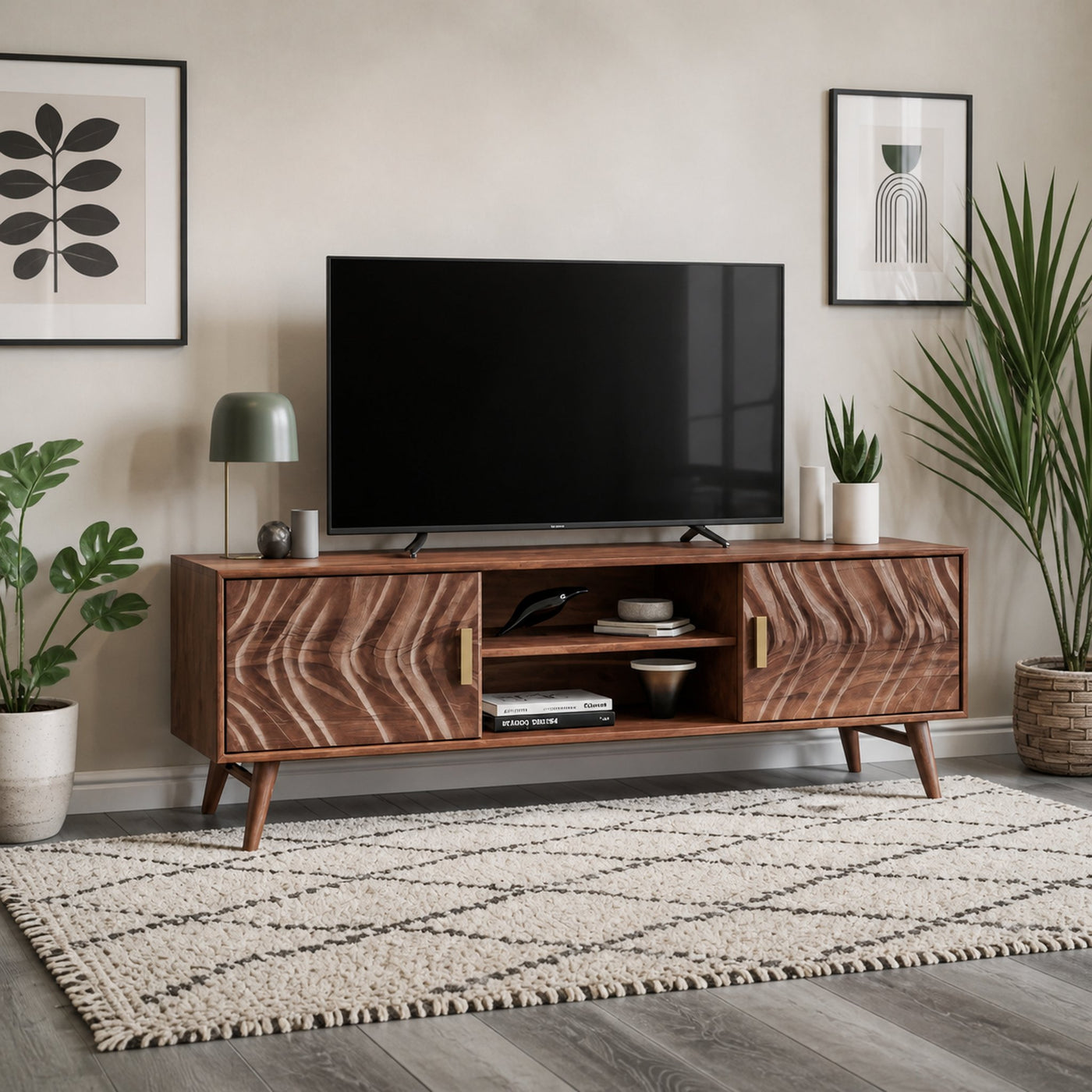 Mid Century TV Stand Wave Cabinet For Living Room And Media - product view 2