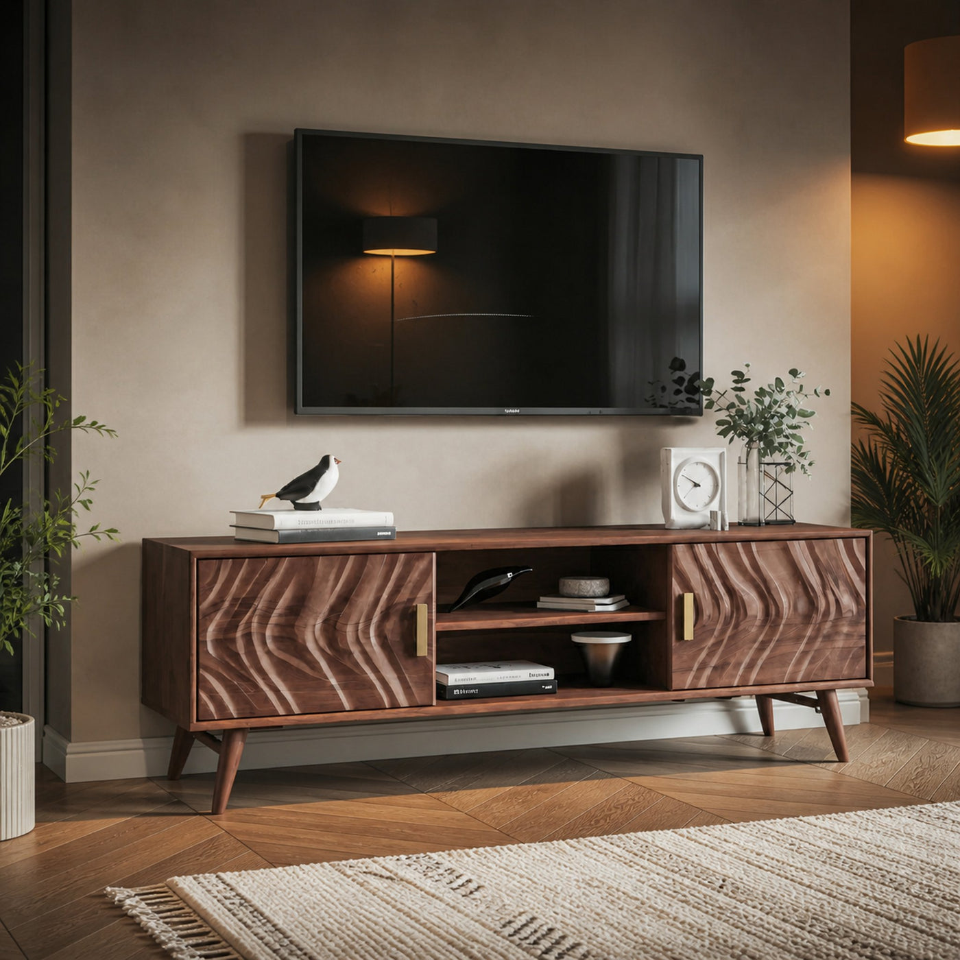 Mid Century TV Stand Wave Cabinet For Living Room And Media - product view 3