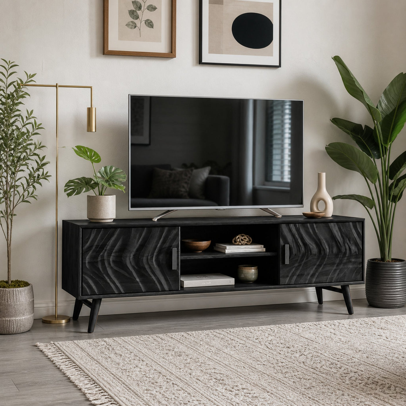 Mid Century TV Stand Wave Cabinet For Living Room And Media - product view 4