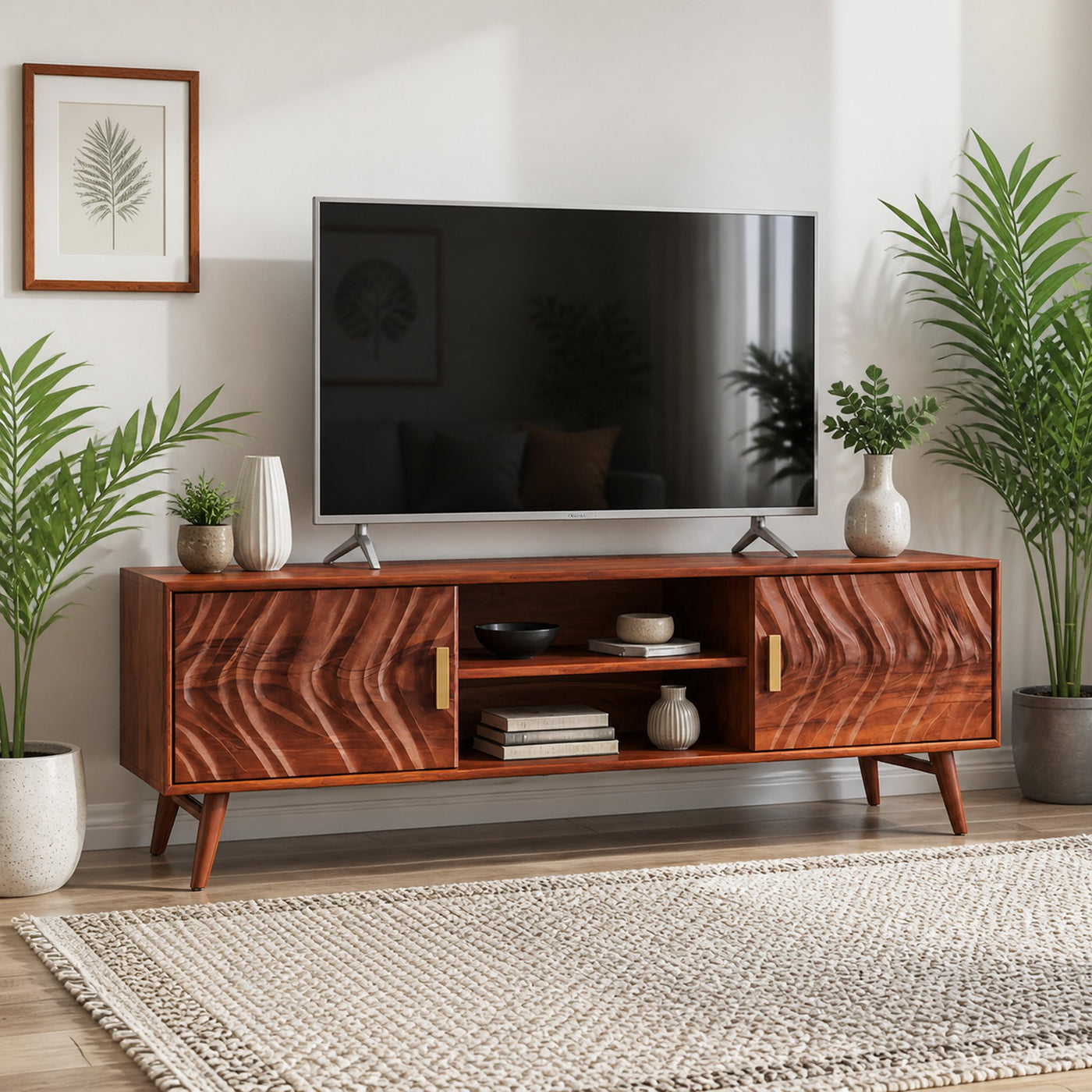 Mid Century TV Stand Wave Cabinet For Living Room And Media - product view 6