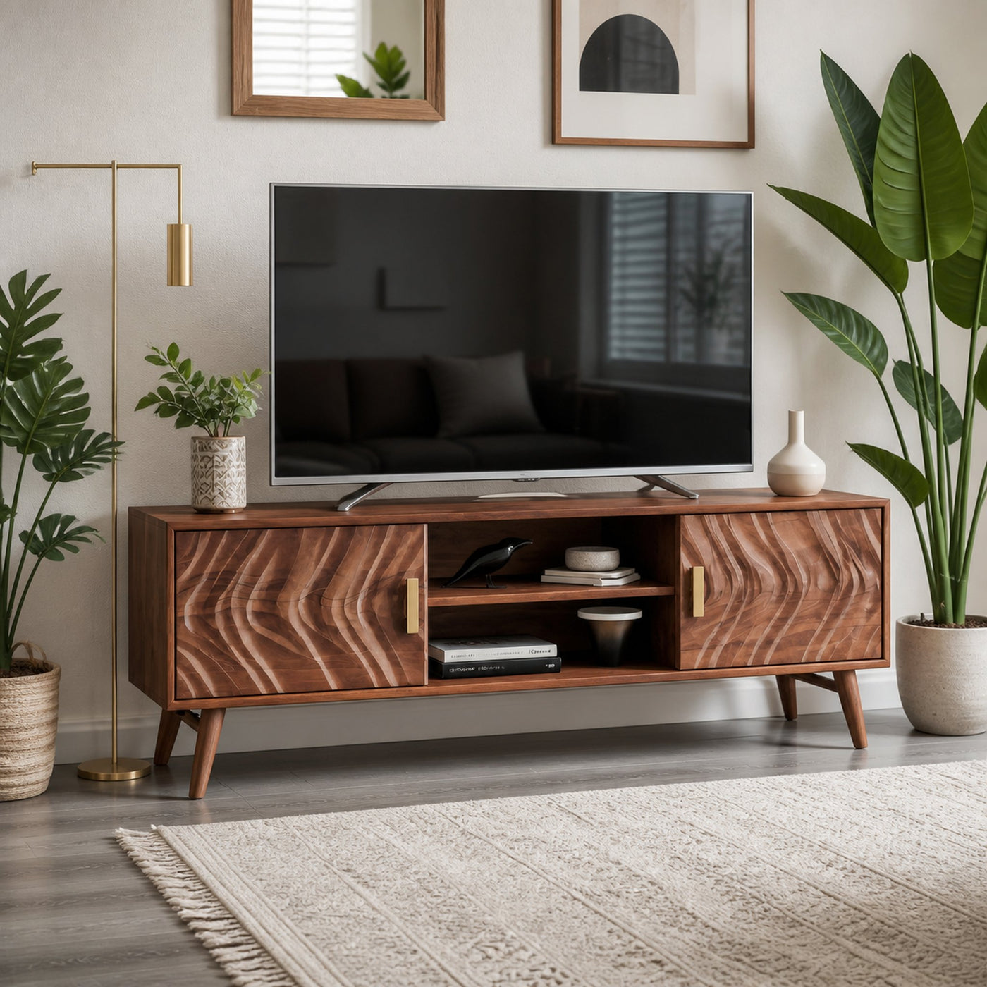Mid Century TV Stand Wave Cabinet For Living Room And Media - product view 7