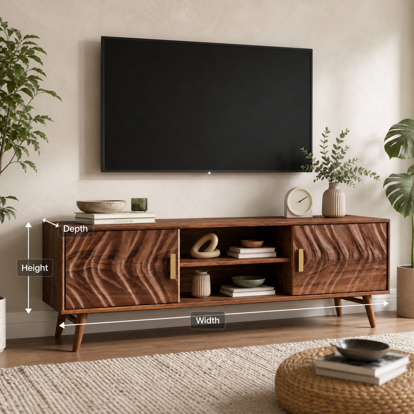 Mid Century TV Stand Wave Cabinet For Living Room And Media - product view 8
