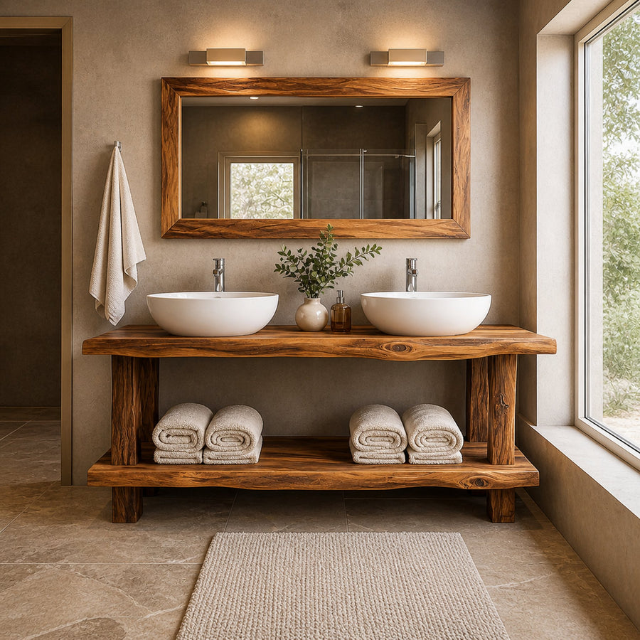 Mid Century Table Bathroom Vanity Natural Wood Bathroom