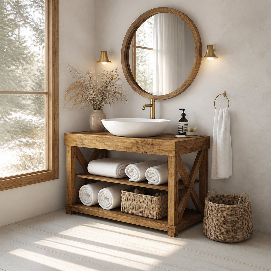 Mid Century Wood Bathroom Vanity Table Minimalist Bathroom Design