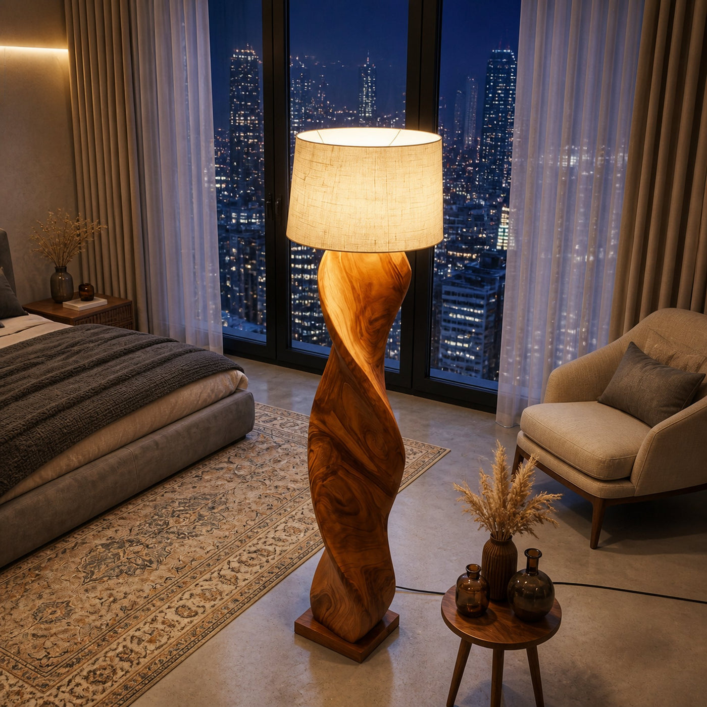 Mid Century Wood Floor Lamp Twisted Body Design For Home - product view 2