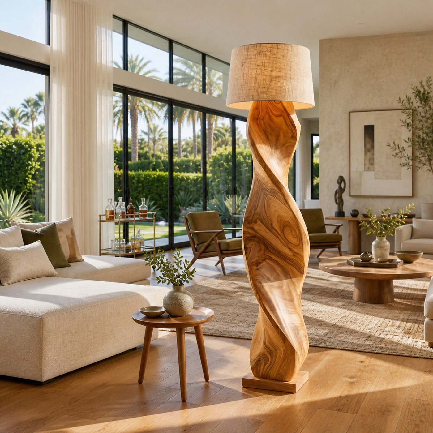 Mid Century Wood Floor Lamp Twisted Body Design For Home - product view 5