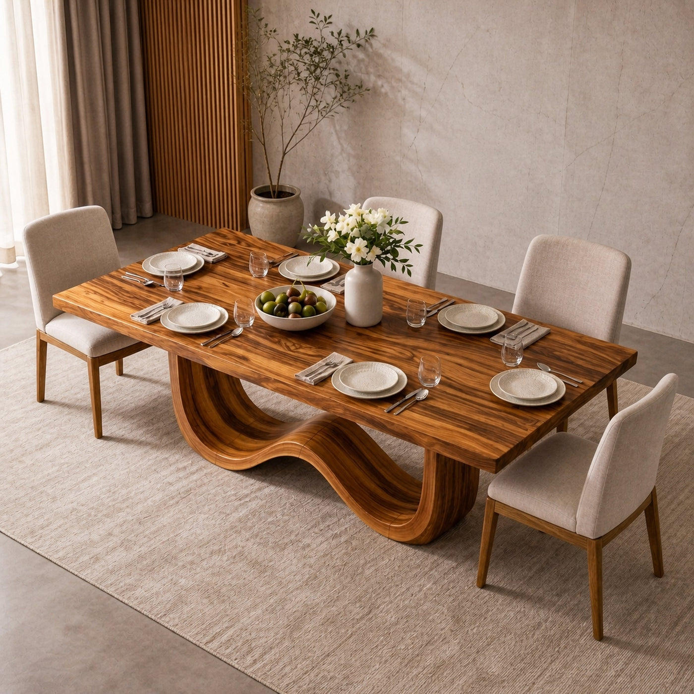 Mid Century Wooden Dining Table With Elegant Base For Kitchen - product view 3