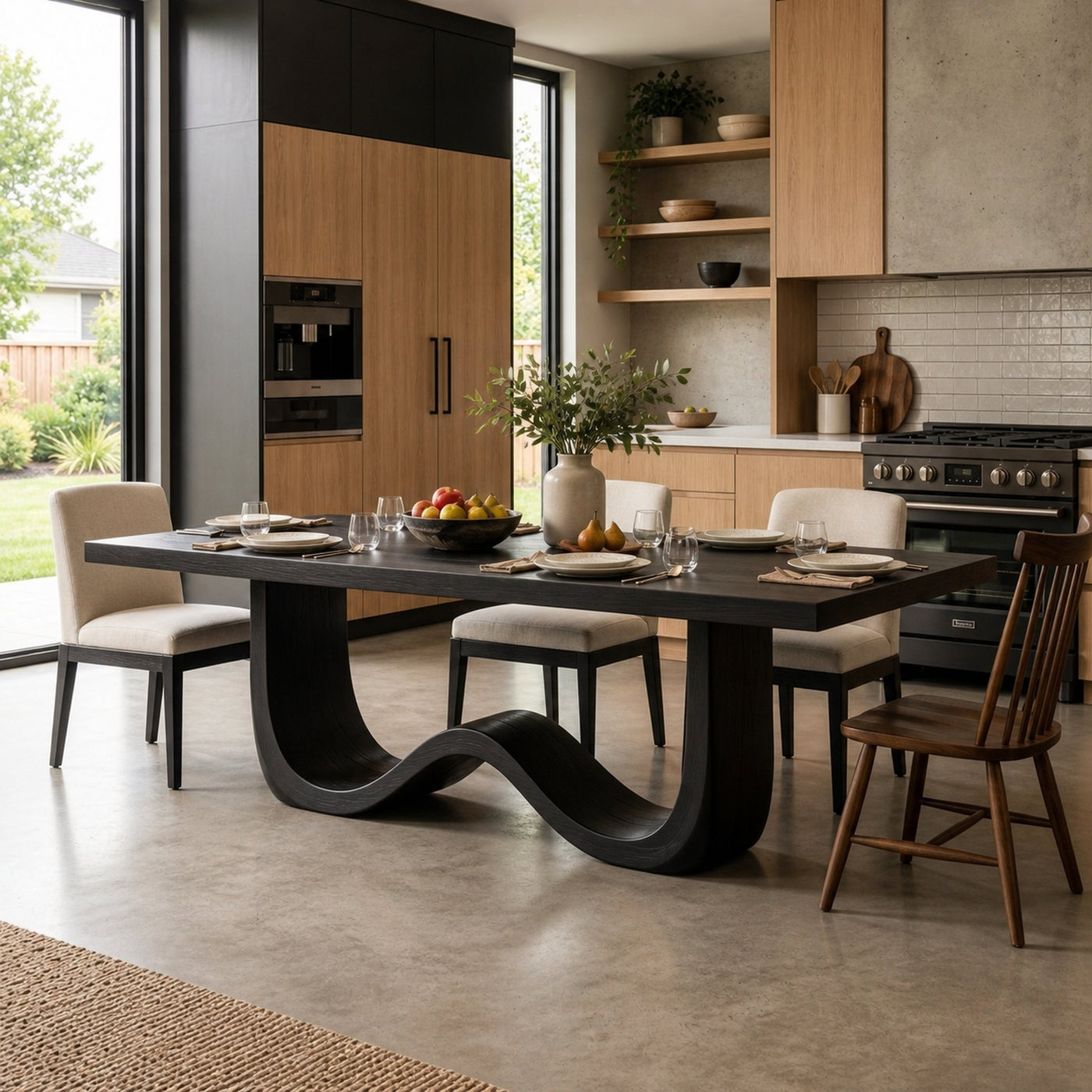 Mid Century Wooden Dining Table With Elegant Base For Kitchen - product view 4