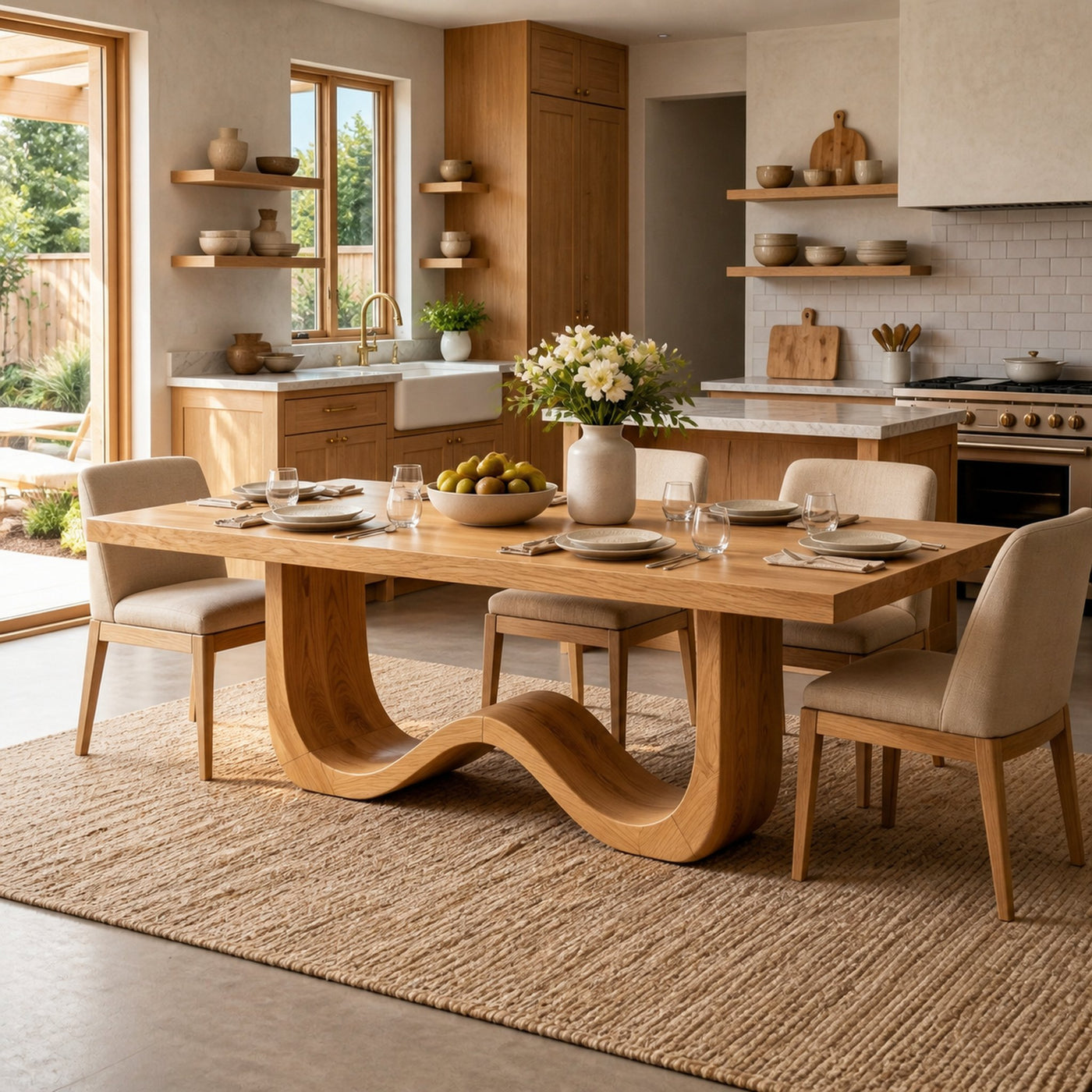Mid Century Wooden Dining Table With Elegant Base For Kitchen - product view 5