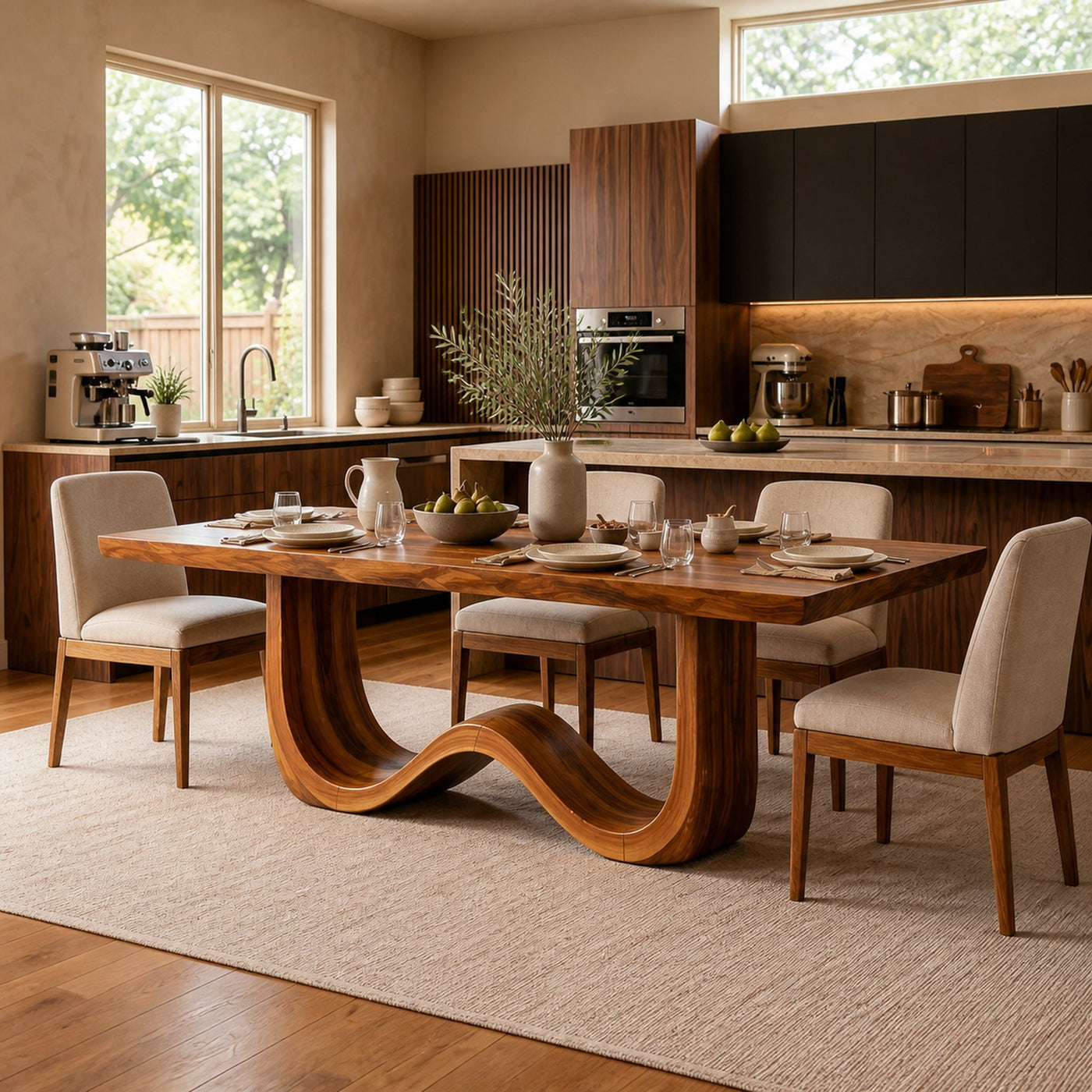 Mid Century Wooden Dining Table With Elegant Base For Kitchen - product view 6