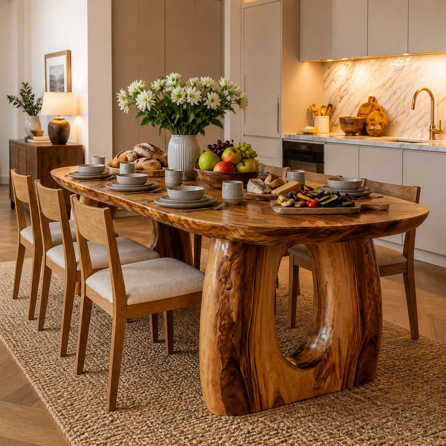 Mid Century Wooden Dining Table With Sculptural Form For Home