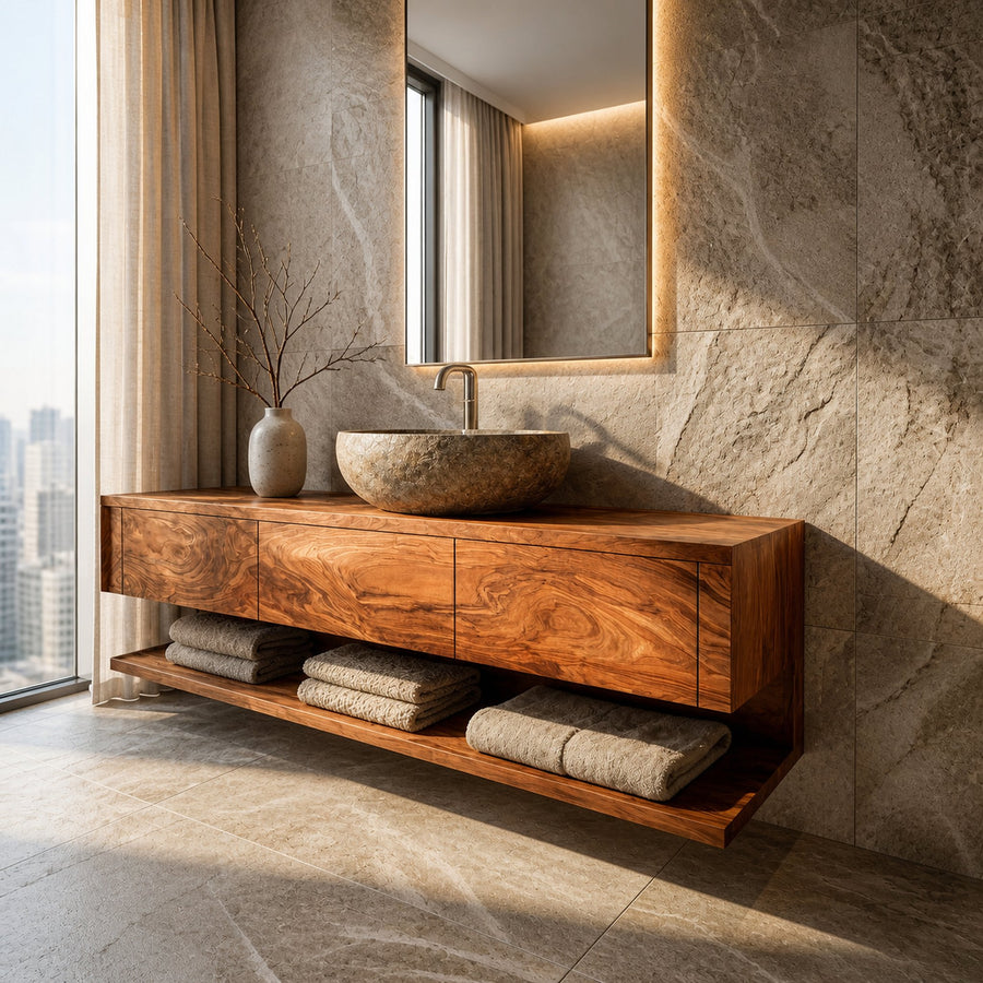 Mid Century Wooden Floating Bathroom Vanity For Bathroom