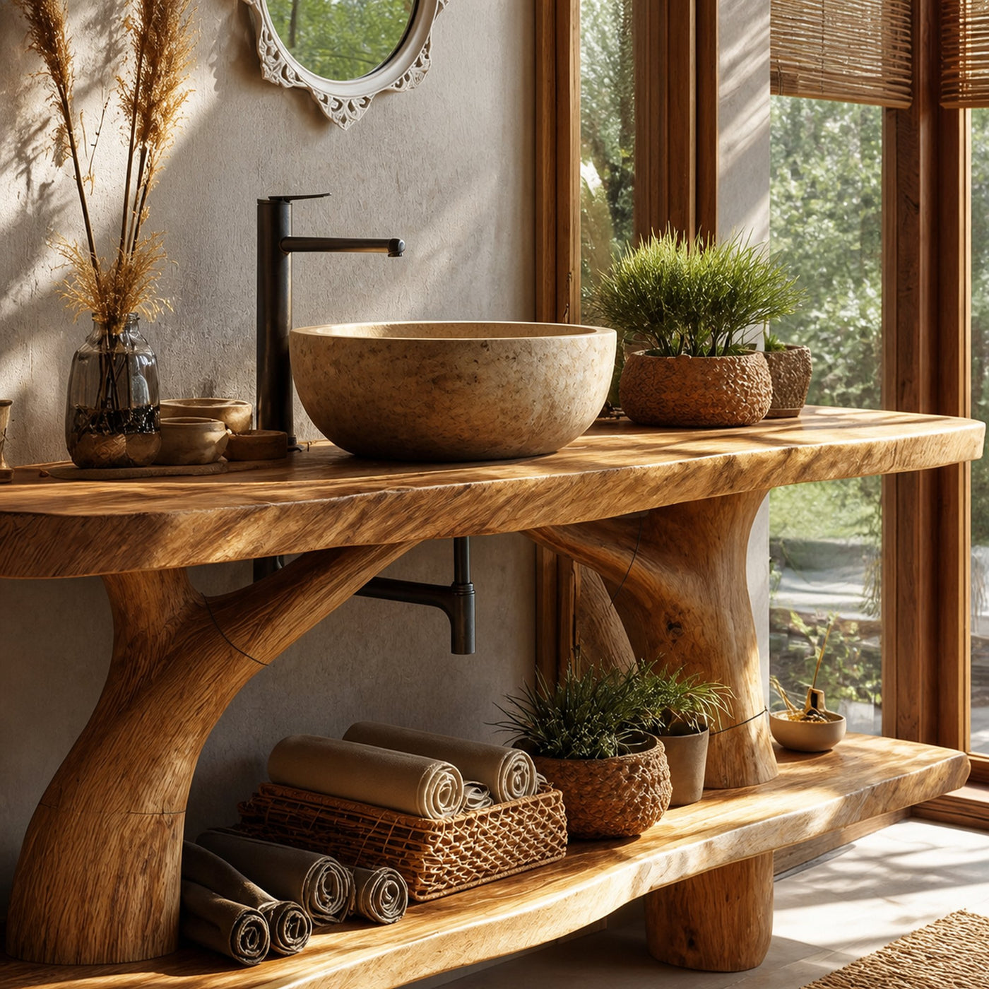 Mid Century Wooden Live Edge Bathroom Vanity For Apartment Living Room - product view 5