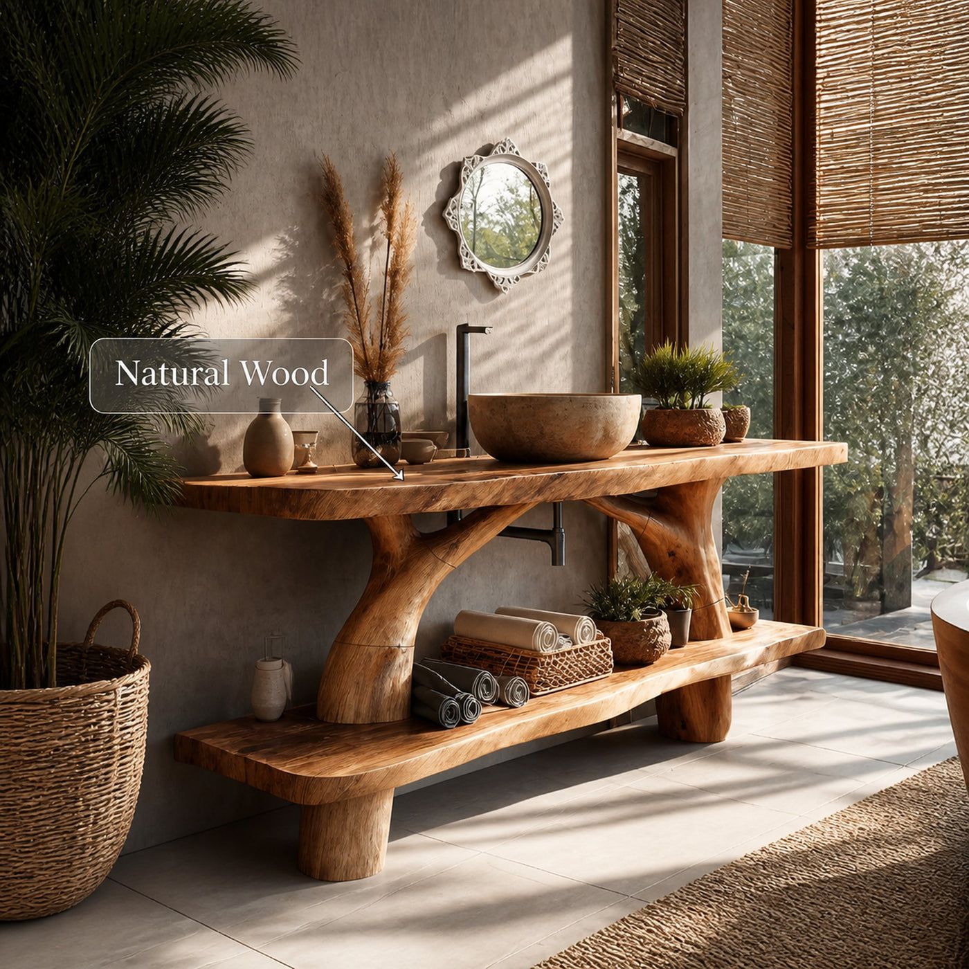 Mid Century Wooden Live Edge Bathroom Vanity For Apartment Living Room - product view 6