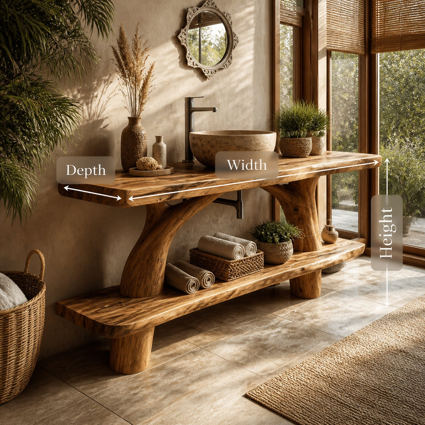Mid Century Wooden Live Edge Bathroom Vanity For Apartment Living Room - product view 7