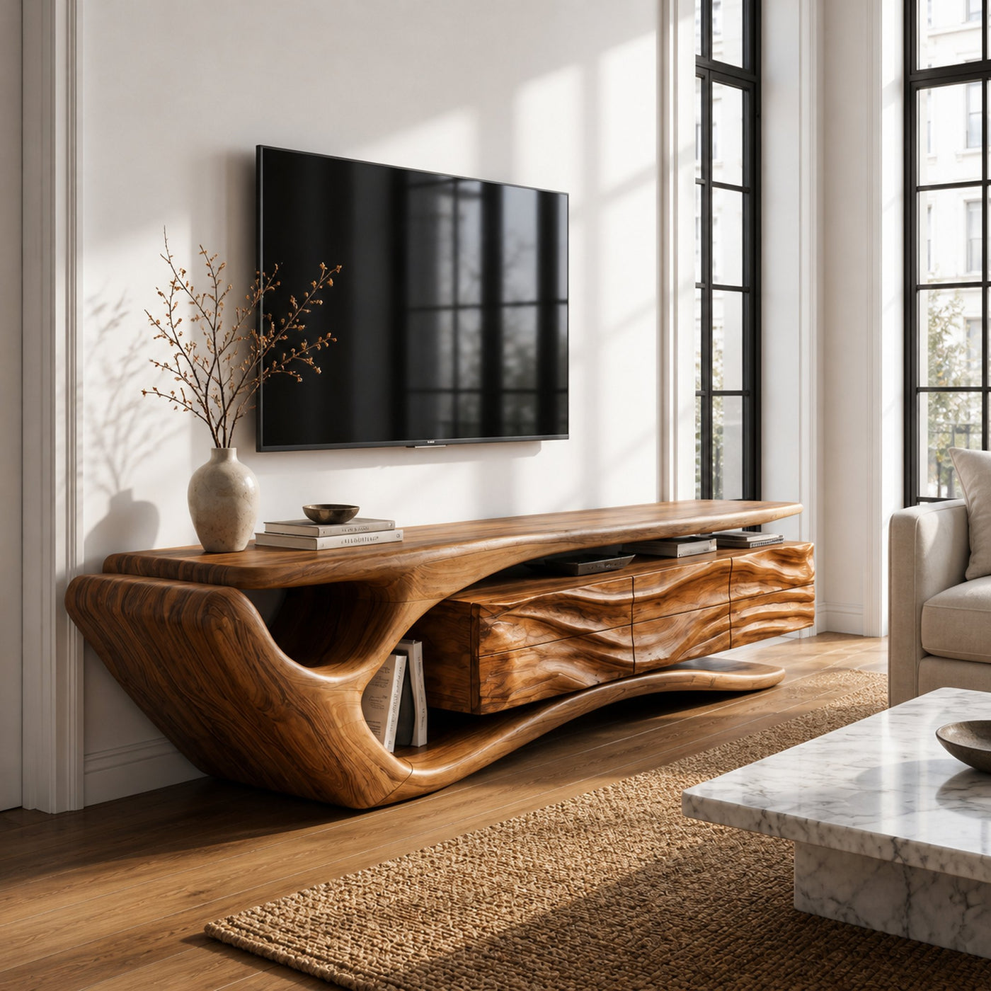 Mid Century Wooden TV Cabinet For Elegant Space