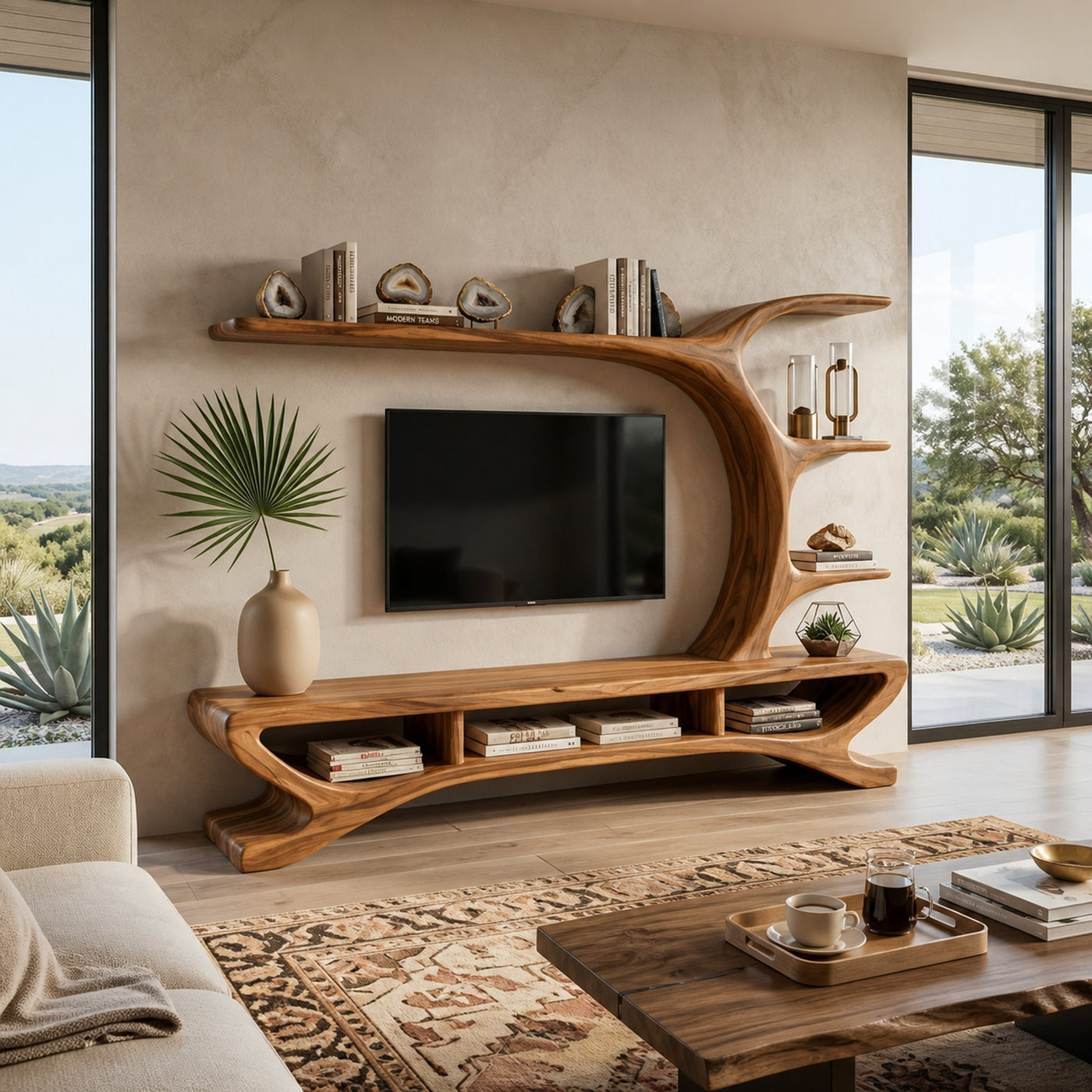 Mid Century Wooden TV Stand Sculptural Design For Living Room - product view 3