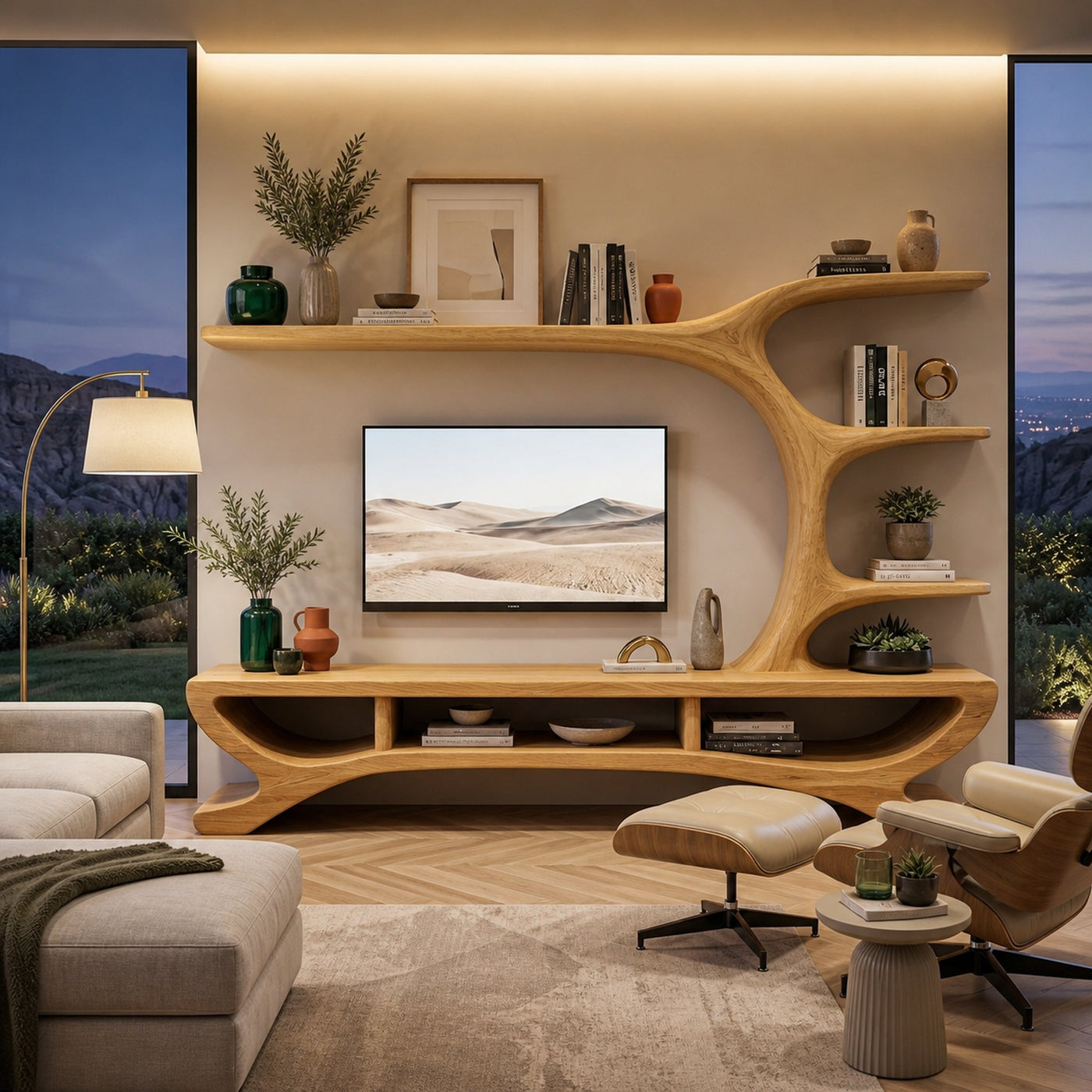 Mid Century Wooden TV Stand Sculptural Design For Living Room - product view 5