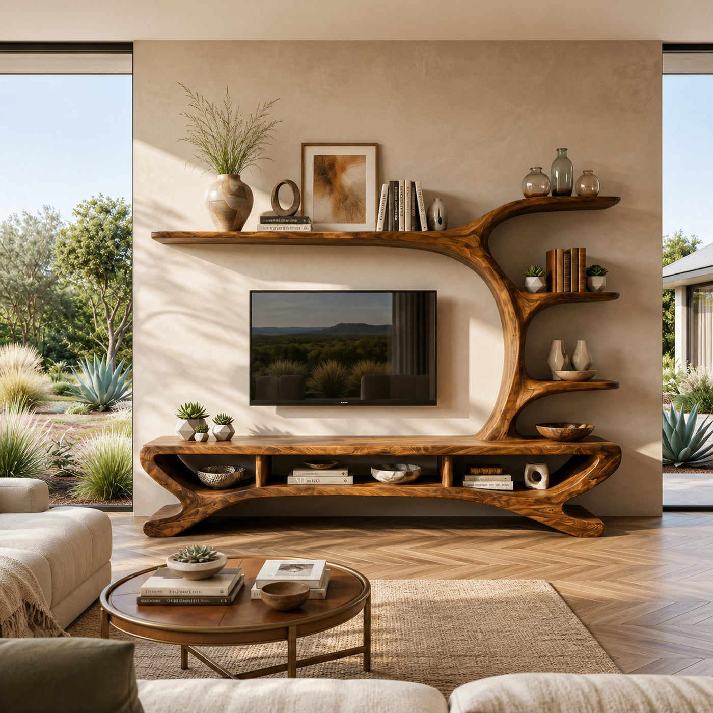 Mid Century Wooden TV Stand Sculptural Design For Living Room - product view 6