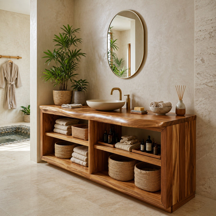 Mid Century Wooden Vanity Cabinet For Guest Bath