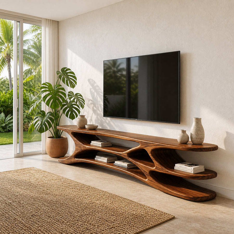 Minimal Natural Wood TV Console For Home Design