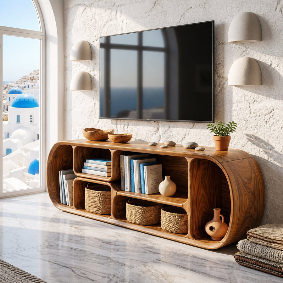 Minimalist Curved TV Console For Studio Apartment Interior