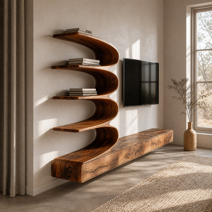 Minimalist Curved TV Console With Drawers For Living Design