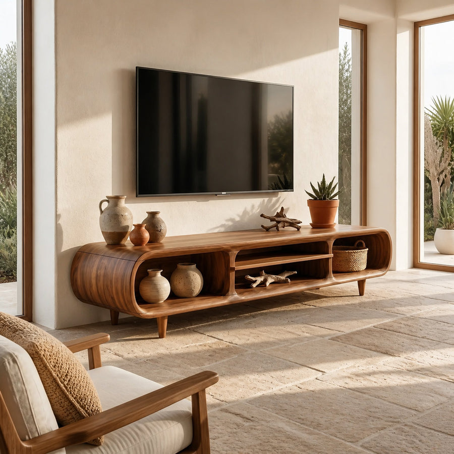 Minimalist Curved TV Stand For Apartment Space
