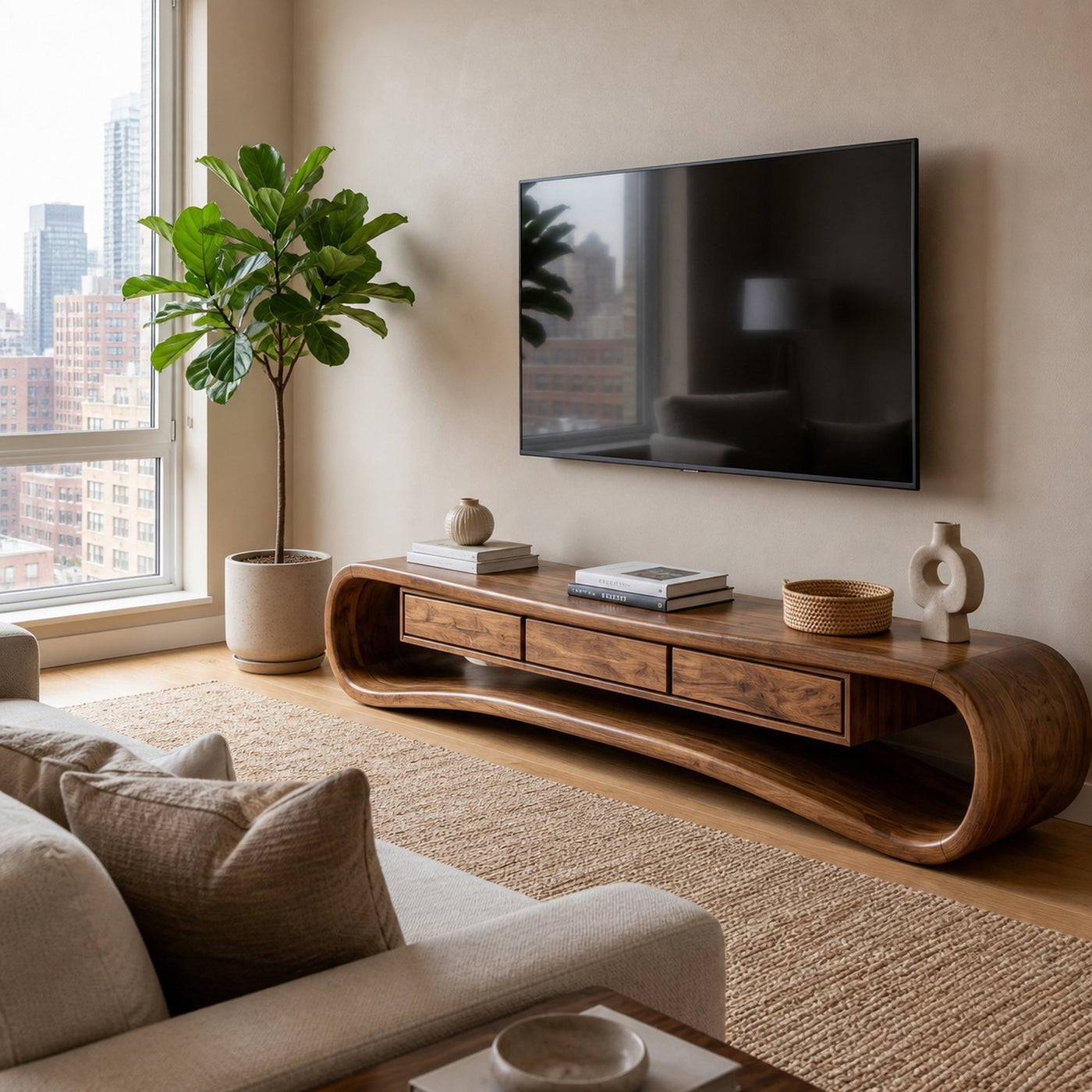 Minimalist Live Edge TV Stand For Living Room - product view 2