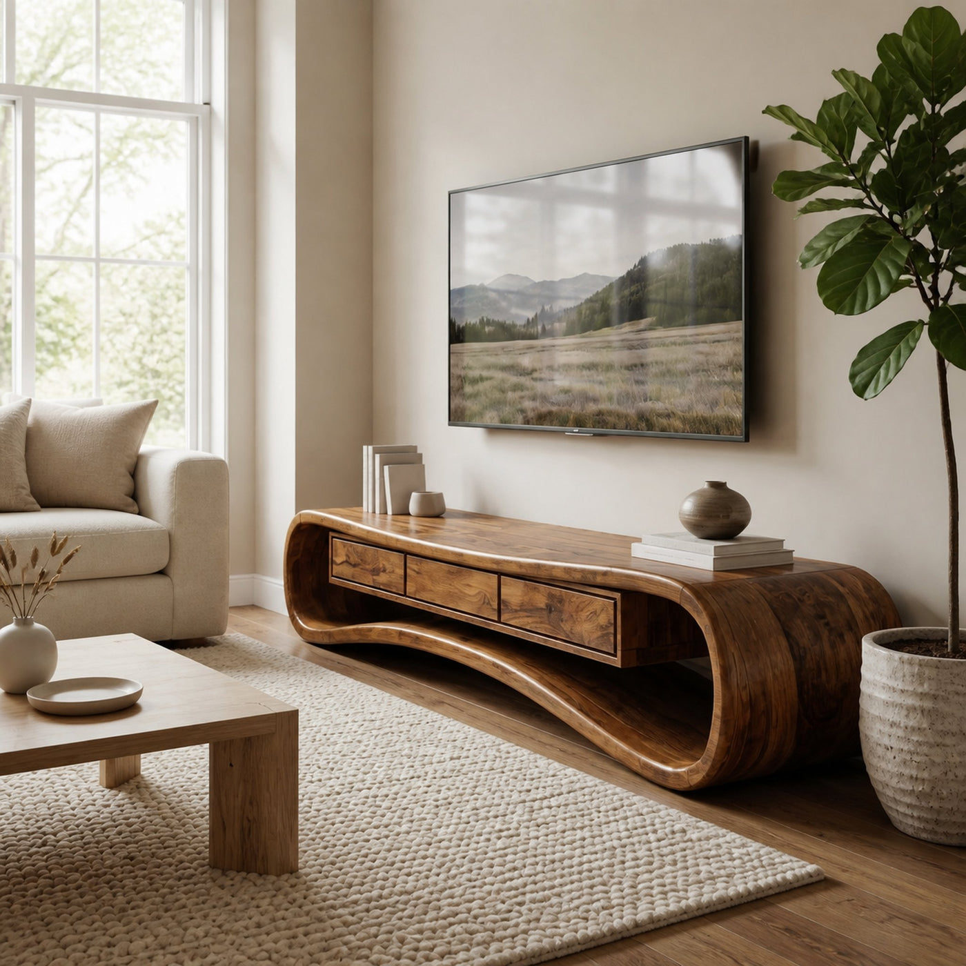Minimalist Live Edge TV Stand For Living Room - product view 3