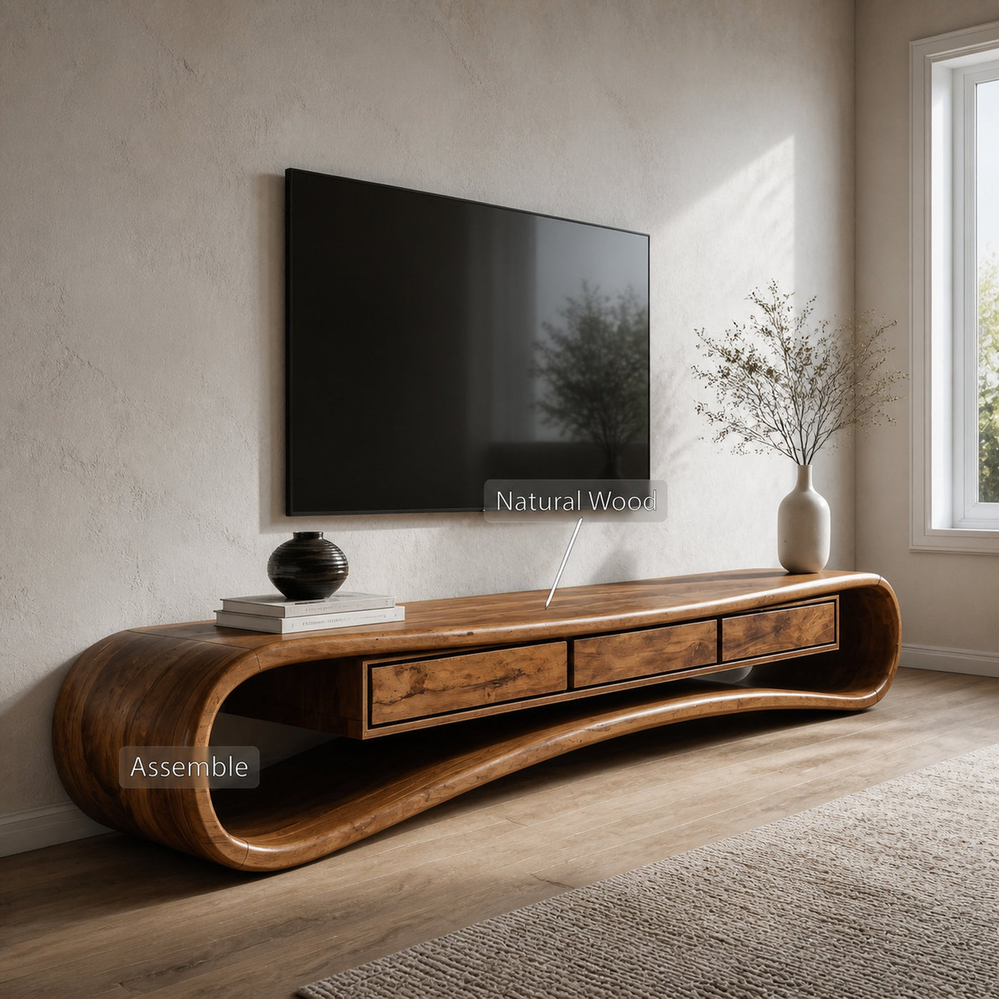 Minimalist Live Edge TV Stand For Living Room - product view 6