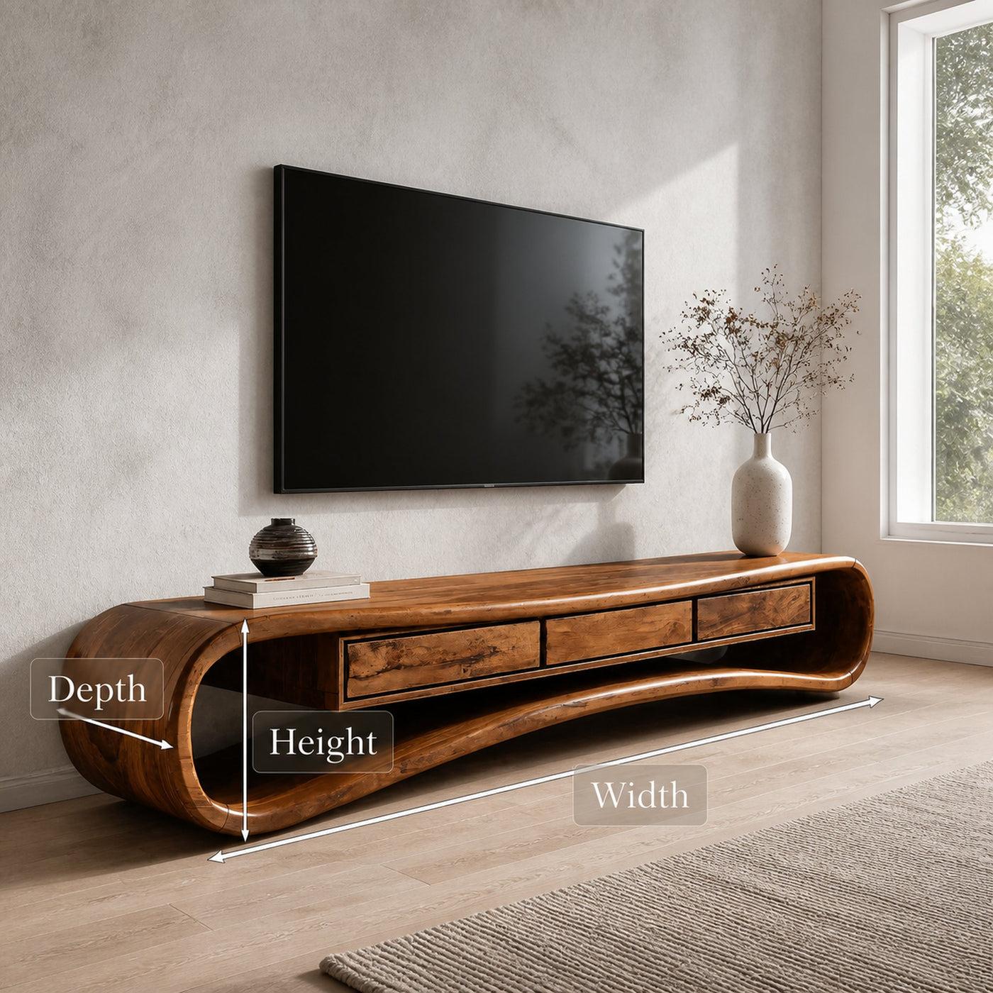 Minimalist Live Edge TV Stand For Living Room - product view 7
