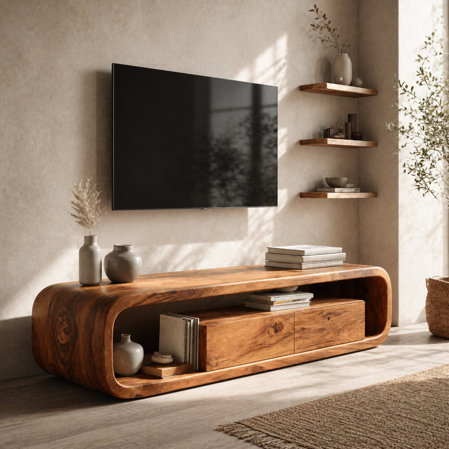 Minimalist Modern Organic TV Console Media Unit For Living Room